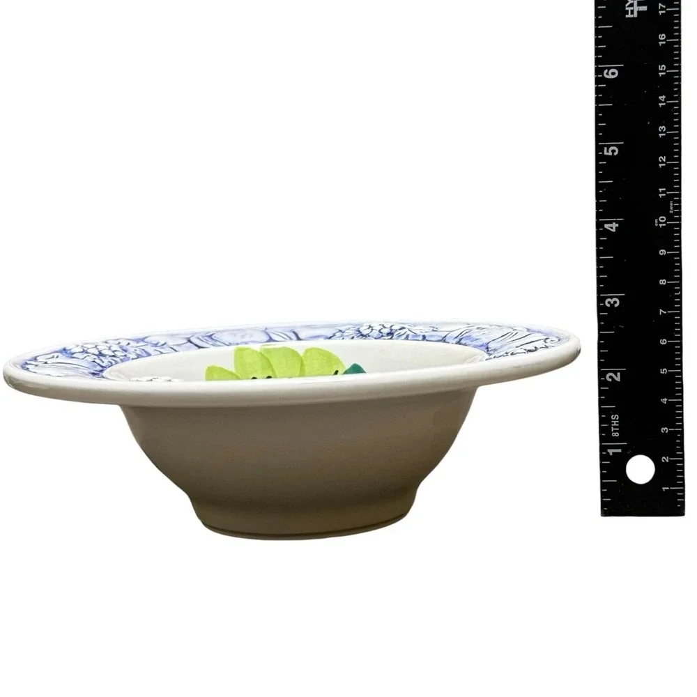 Italian Ceramic Fruit Soup Bowls Set of‎ 2 Embossed Rim Made in Italy